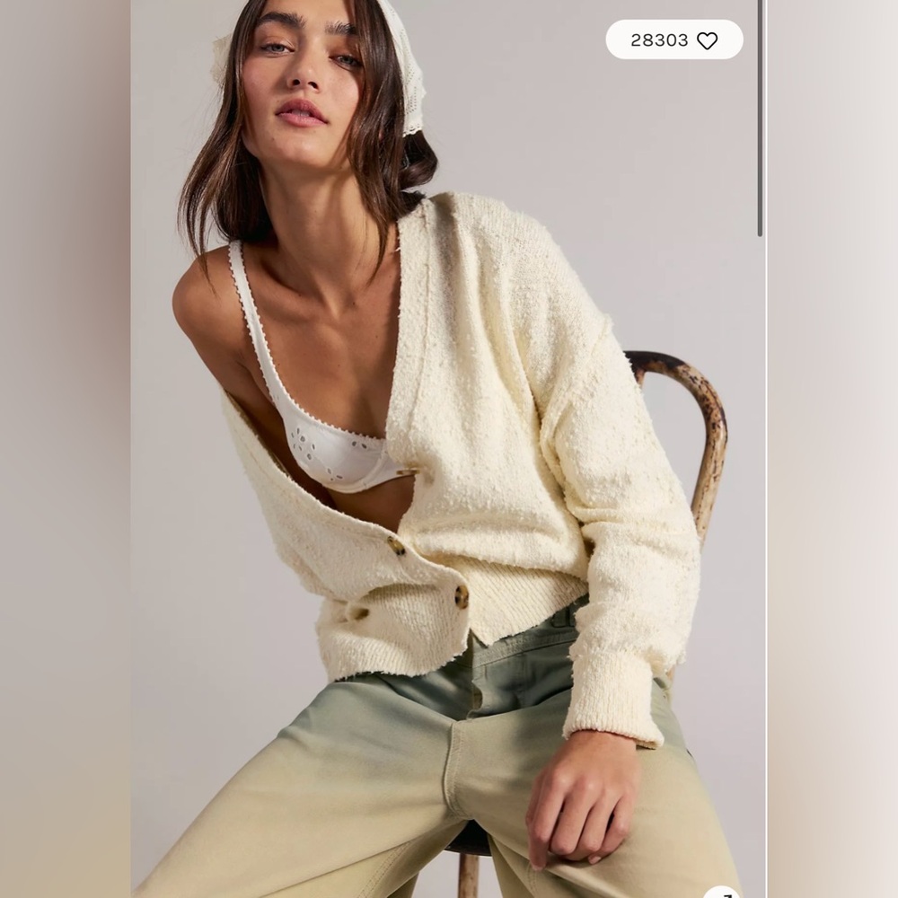 Free People Textured Cream Button-Up Women's Sweater